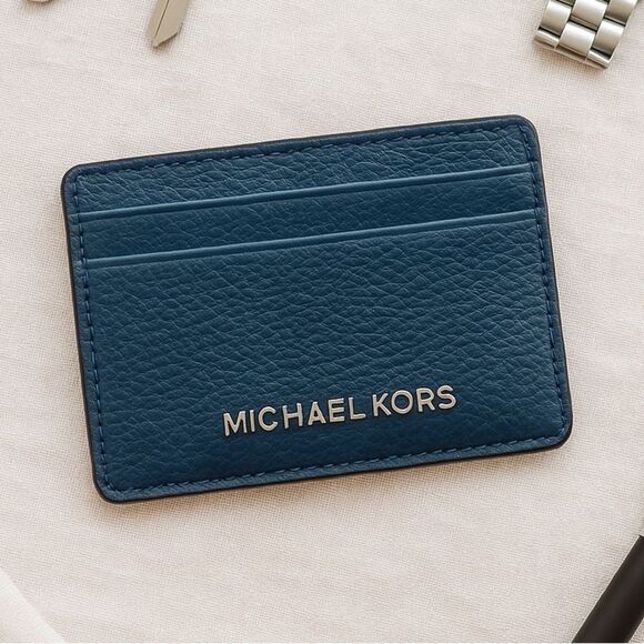 Michael Kors Handbags - Michael Kors Jet Set Navy Pebbled Leather Card Holder Wallet | Unisex | OS
